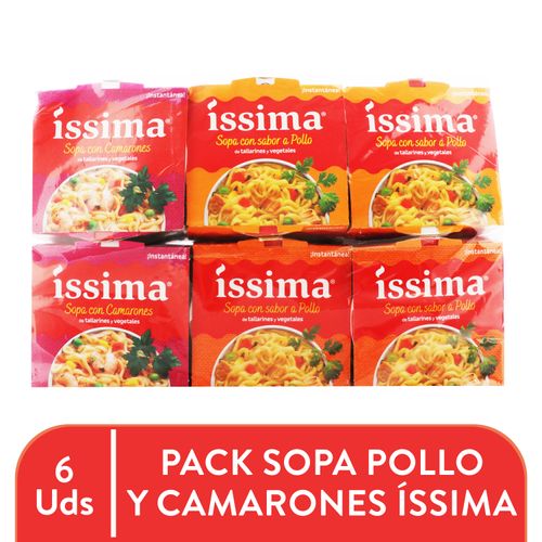 Sopa instantánea Íssima sabores camarón y pollo 6 pack - 384 g