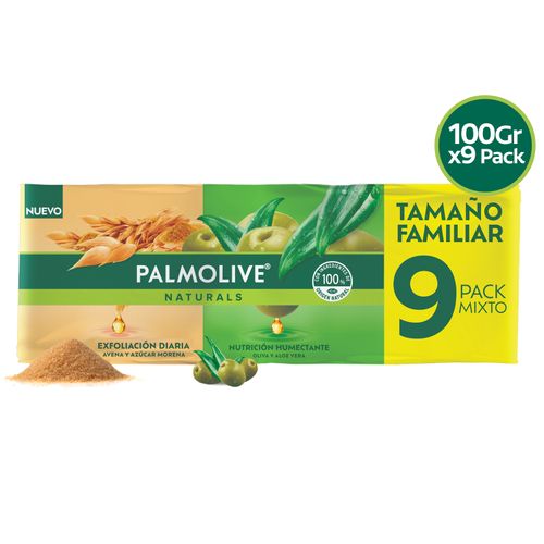 Jabón Corporal Palmolive Naturals Oliva y Aloe Vera, Avena y Azúcar Morena 9 Pack -100g