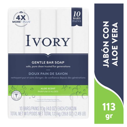 Jabón Ivory en Barra con Aloe -113g/10 uds