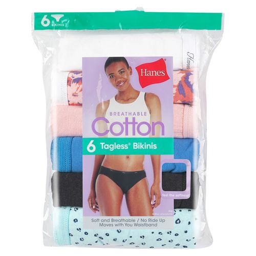 Bikini Hanes, Algodón para Mujer, 6 pack surtido -Talla 5