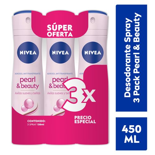 Desodorante Nivea Spray 3 Pack Pearl & Beauty -450ml