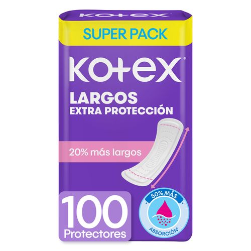 Protectores Diarios Kotex Largos Extra Protección Super Pack -100 Uds