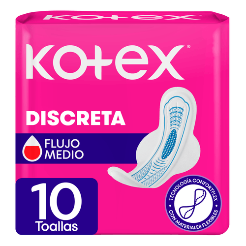 Toallas Femeninas Marca Kotex Discreta Antibacterial - 10 unidades