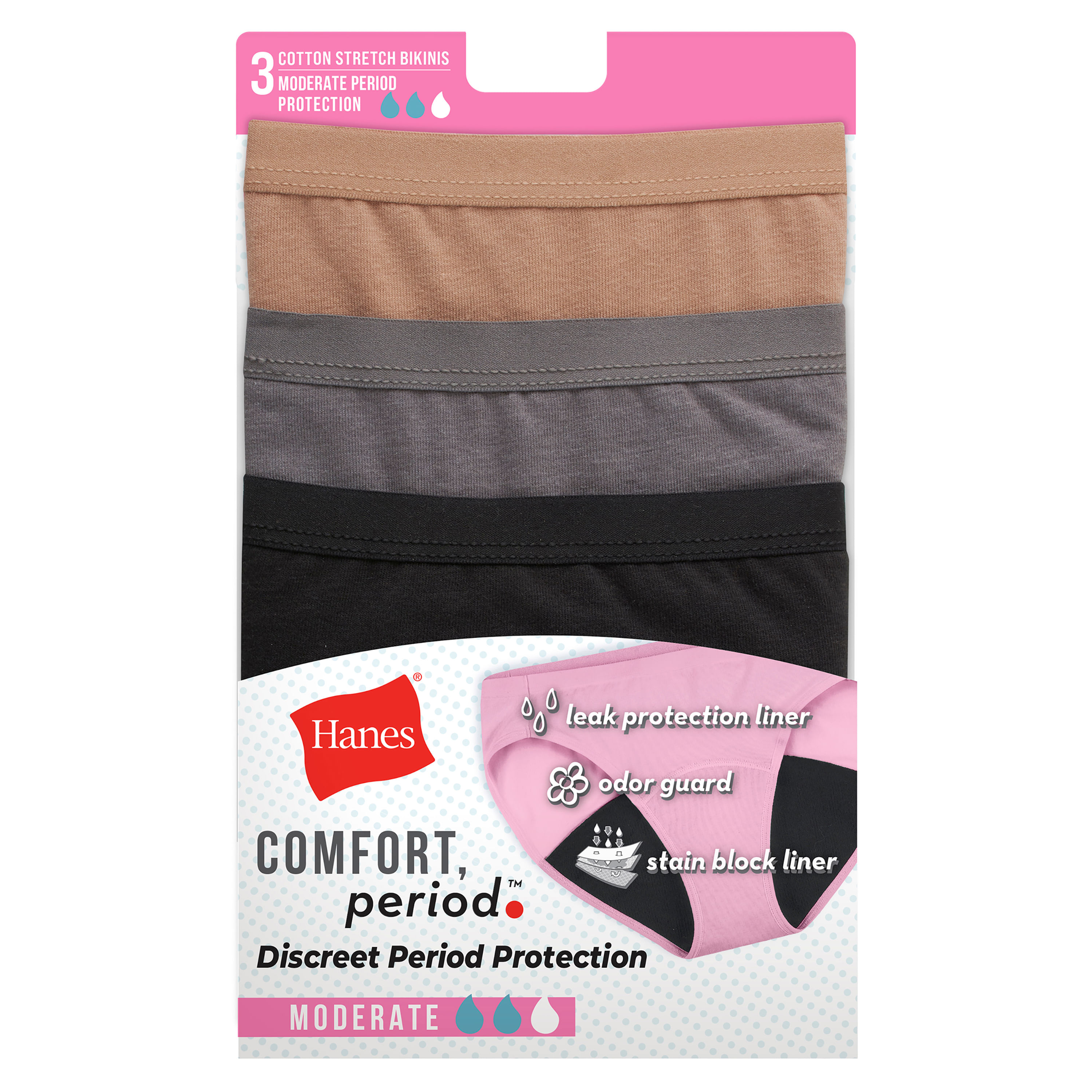 Comprar Panty Bikini Hanes, de Periodo para mujer, flujo Moderado, 3 ...