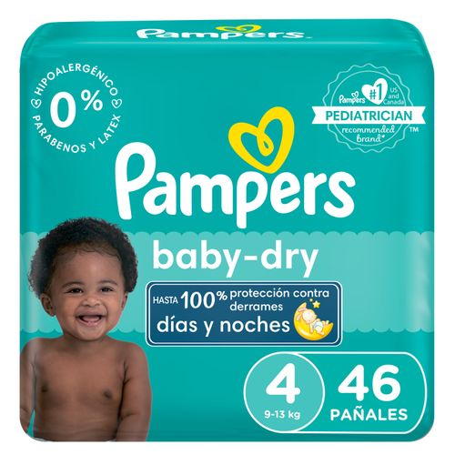 Pañales Pampers Baby-Dry Protección contra Derrames para Días y Noches Talla 4 -46 uds