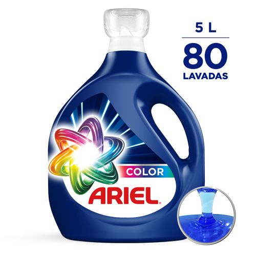 Detergente Líquido Ariel Color remueve manchas y cuida el color 80 lavadas -5 L