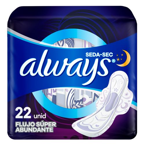 Toallas Femeninas Always Seda-Sec Nocturna 22 Uds