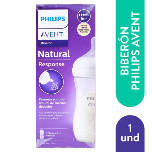 Biberón Avent natural favorece el rítmo de succión del bebé de 260 ml