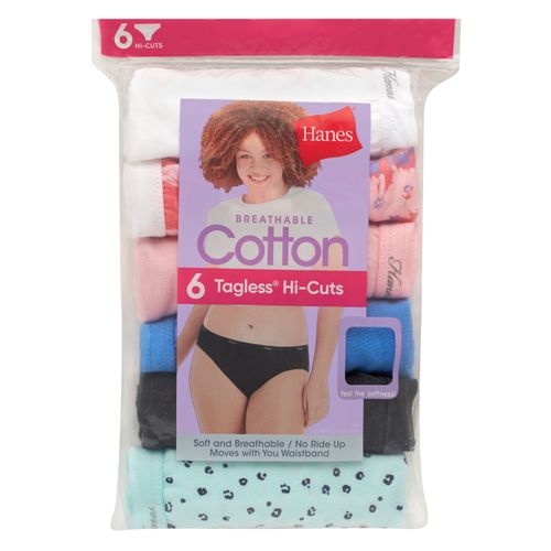 Panti Hanes, Corte Alto de Algodón, 6 pack surtido -Talla 10