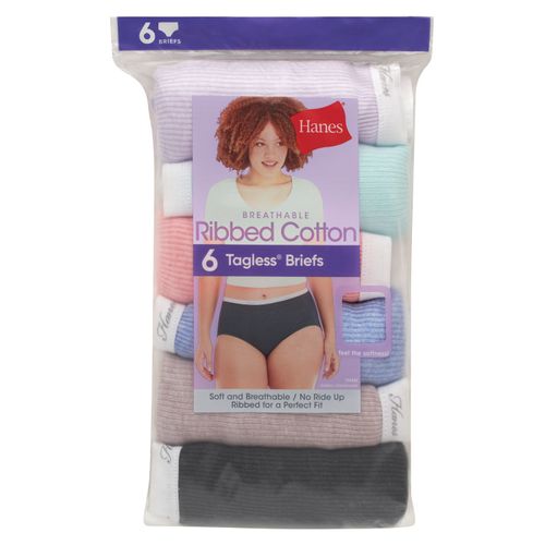 Panti Hanes, Algodón Acanalado para Mujer, 6 pack surtido -Talla 8