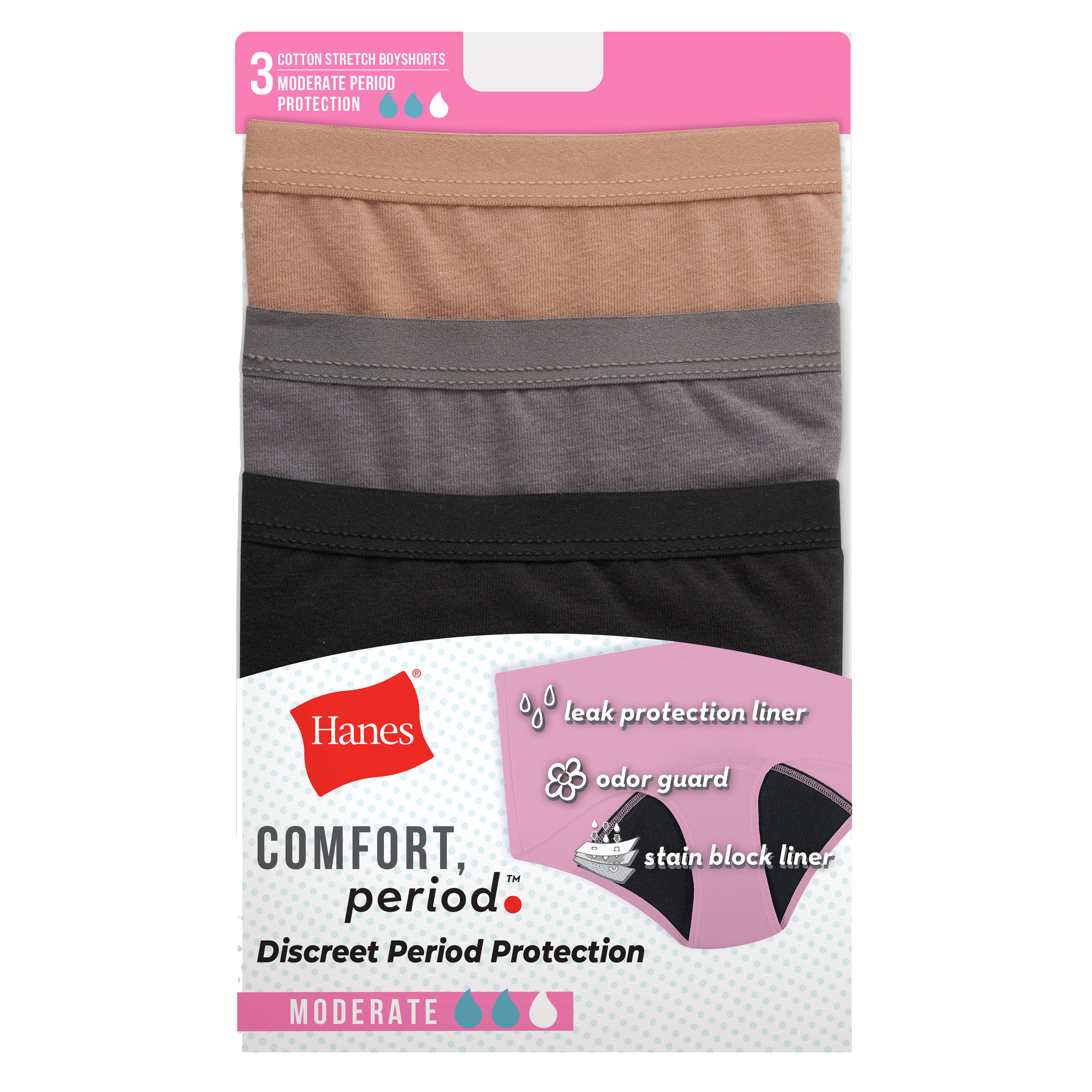 Boyshort-Hanes-de-Periodo-para-mujer-flujo-Moderado-3-pack-surtido-Talla-6-1-110246
