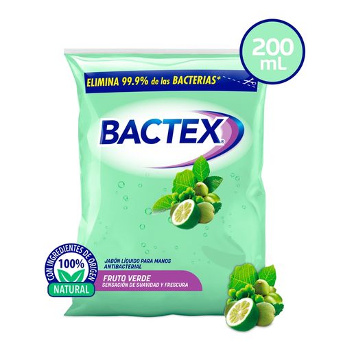 Jabón Bactex Líquido Antibacterial Sachet Fruto Verde - 221 ml