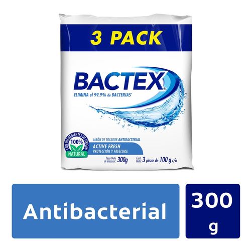 Jabón Corporal Bactex, Antibacterial Active Fresh, 3 Pack -300 g