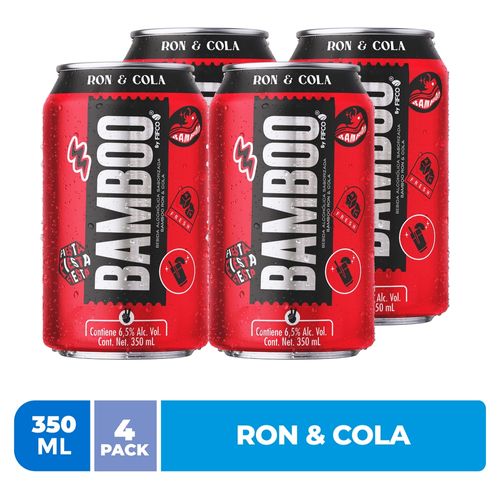 Bebida Alcohólica Bamboo Ron y Cola 4Pack Lata - 350 ml