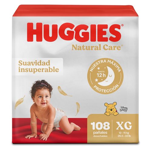 Pañales Huggies Natural Care Etapa 4/XG Suavidad Insuperable - 108 uds