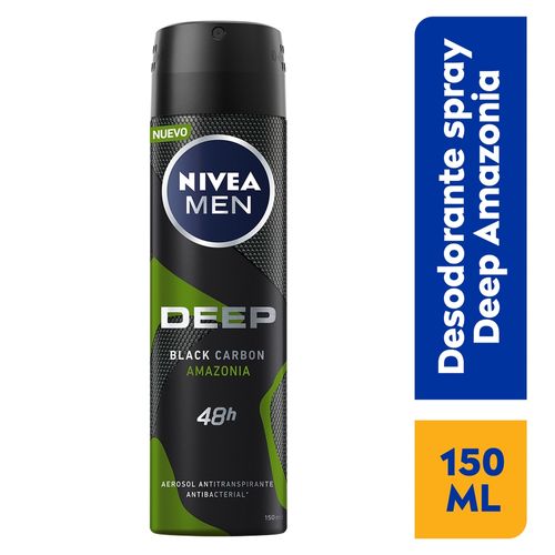 Desodorante Nivea Men Antibacterial en Spray Deep Amazonia Black Carbon - 150 ml