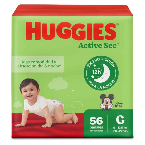 Pañales Huggies Active Sec Etapa 3/G  Más Comodida y Absorción - 56 uds