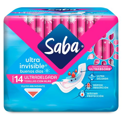 Toallas Femeninas Saba Ultra Invisible Ultradelgada Flujo Abundante Con Alas - 14 uds