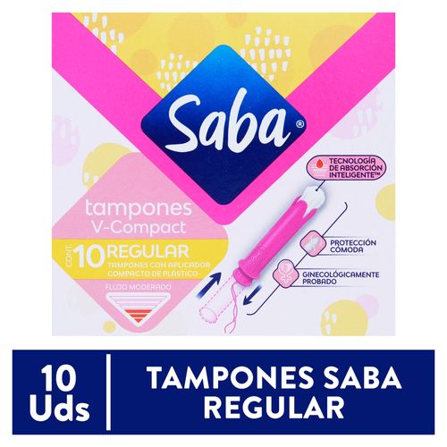 Tampones Saba Regular Flujo Moderado Con Aplicador Compacto - 10 Unidades