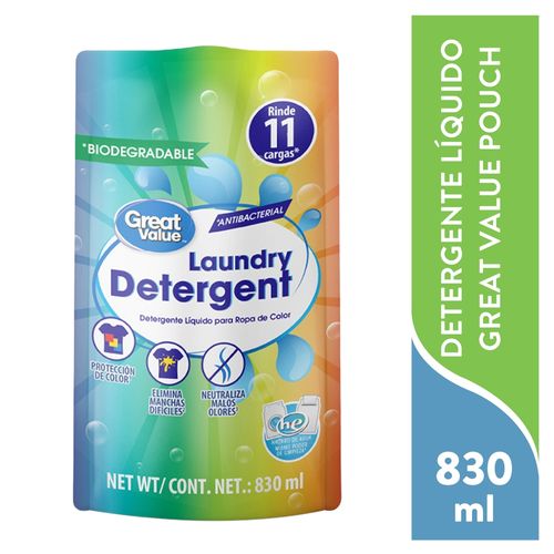 Detergente Líquido Marca Great Value Pouch -830 ml