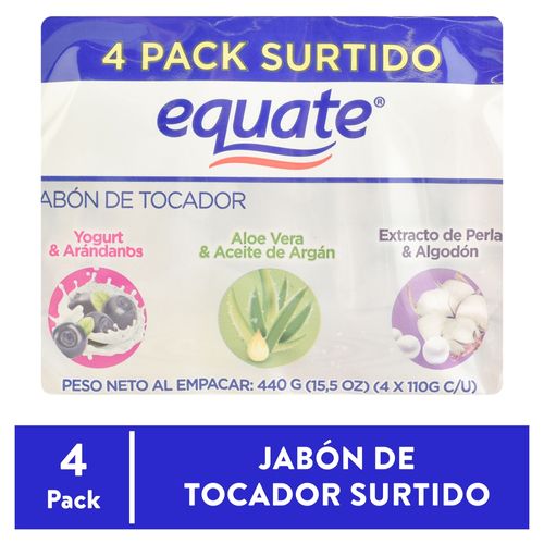 Jabón de tocador Equate surtido 4 pack - 440 g