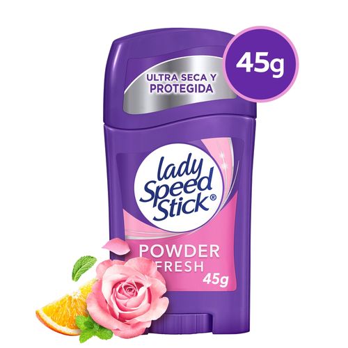 Desodorante Antitranspirante Lady Speed Stick, Powder Fresh en Barra para Mujer, 45g