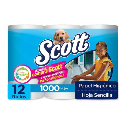 Papel Higiénico Scott 1000 Hojas Hoja Sencilla - 12 Rollo