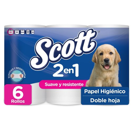 Papel Higiénico Scott 2 en 1 Doble Hoja -6 Rollos