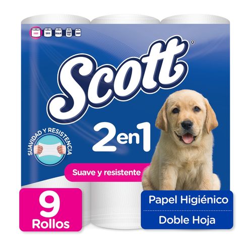 Papel Higiénico Scott 2en1 Jumbo Doble Hoja - 9 rollos