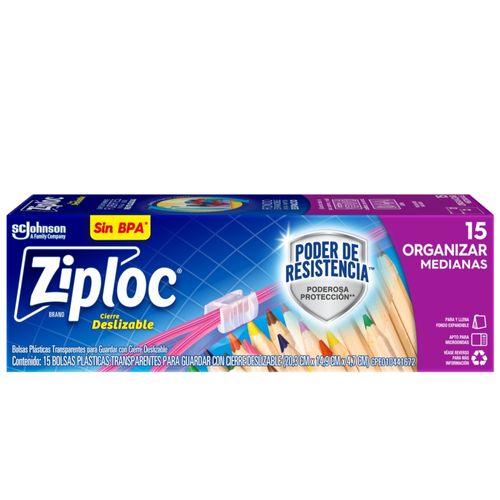 Bolsa Alimentos Ziploc Reutilizable Para Organizar Slider Mediana - 15Uds