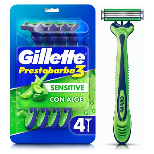 Rasuradora Gillette Prestobarba3 Sensitive con Aloe, Piel Sensible, 4 Uds