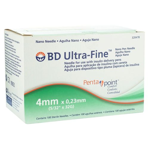 Aguja para aplicar insulina BD 4 x 0.23 mm - 100 Uds