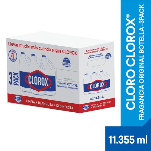 Cloro Clorox Fragancia Original Botella, Triple Acción 3 Pack - 11355ml