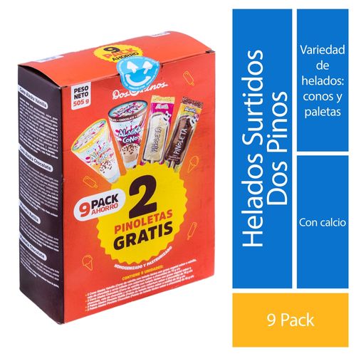 Helados Dos Pinos Alaska Cono Y Paleta Surtido 9 Pack - 505g