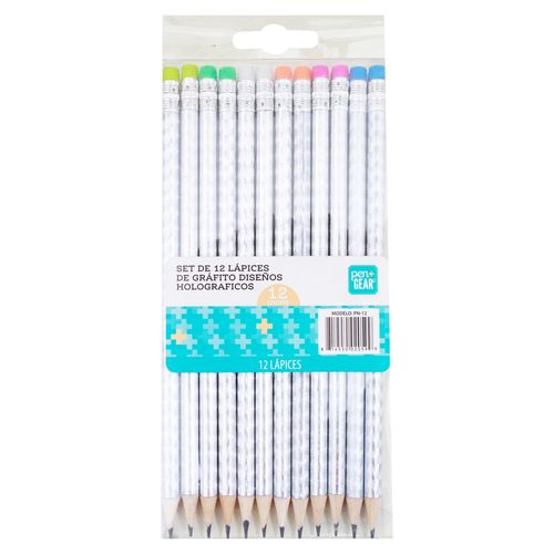 Lápiz Grafito Pen Gear, Diseño Holográfico -12 uds