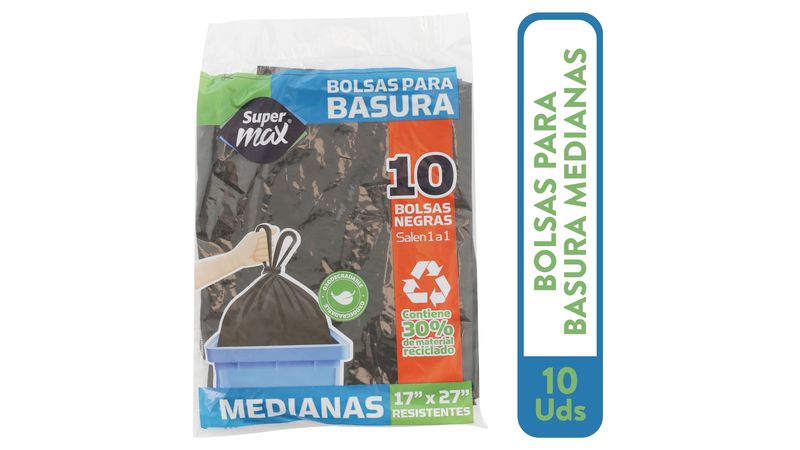 Bolsa Para Basura Supermax con manigueta Mediana 10 uds