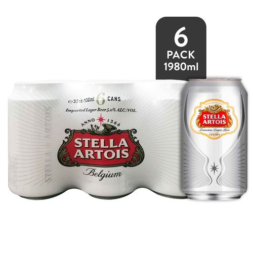 6 Pack Cerveza Stella Artois Lata - 1980ml