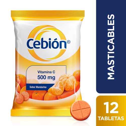 Tabletas Masticables Cebión Vitamina C, Sabor Mandarina - 500mg