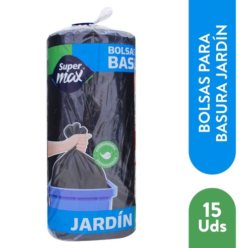 Bolsa Para Basura Supermax, Negra Rollo Jardín 15 unidades