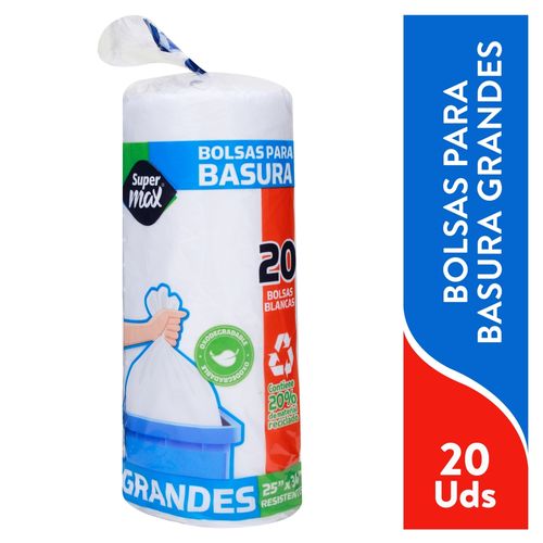 Bolsa Para Basura Supermax, Blanca Grande 20 unidades