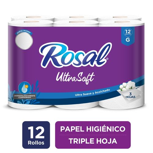 Papel Higiénico Rosal Morado, Triple Hoja - 12 Rollos