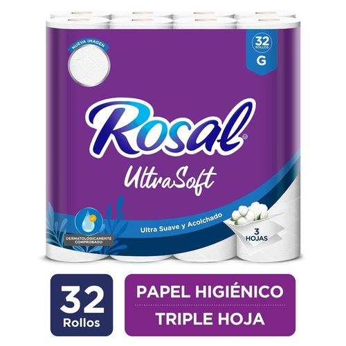 Papel Higiénico Rosal Morado, Triple Hoja - 32 Rollos