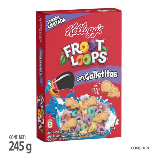 Cereal Kellogg's® Froot Loops Galletitas® Aros de maíz sabor a frutas y galletas 1 bolsa - 245 g