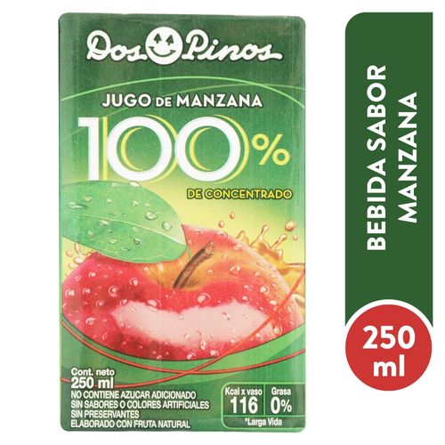 Jugo De Manzana Dos Pinos 100% Concentrado, Sin Azúcar Añadido - 250ml