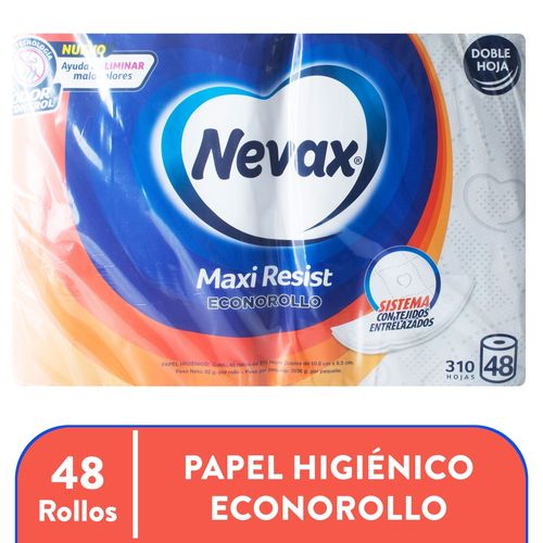 Papel higiénico Nevax maxi resistencia 48 rollos 310 hojas 2 capas - 3900 g