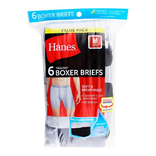 Boxer Brief Hanes Para Caballero, Color Negro-Gri 6 Pack Talla S