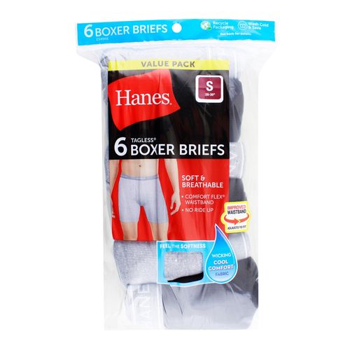 Boxer Brief Hanes Para Caballero, Color Negro-Gri 6 Pack Talla S