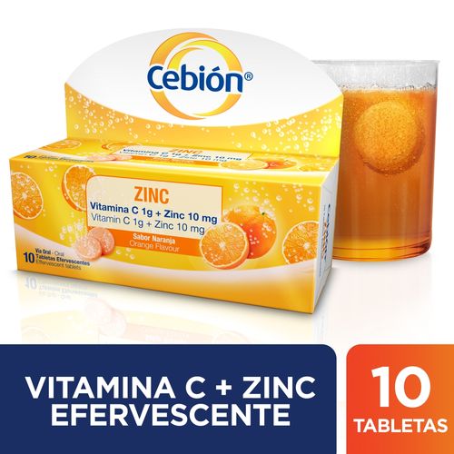 Tabletas Cebión Zinc Efervescentes de Vitamina C + Zinc - 10 uds