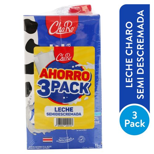 Leche Charo Semi Descremada 3pack 3000ml