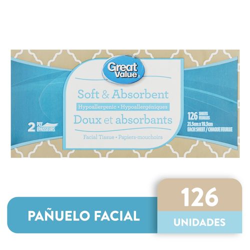 Pañuelos Faciales Great Value + 2Ply + 126 Hojas